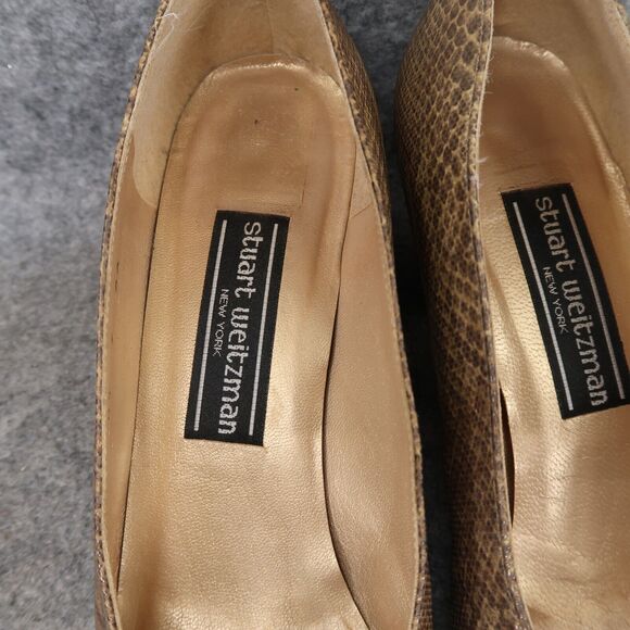 Stuart Weitzman Shoes Womens 9 Pumps Snakeskin Print Leather Fashion Heels Brown - Picture 5 of 14